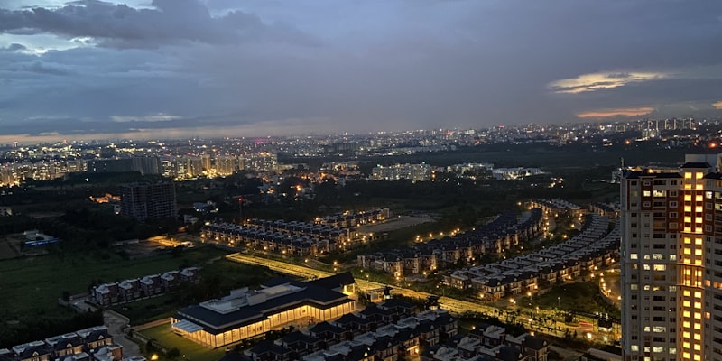 Hire vibe coders in Bangalore - Bangalore city skyline and tech district in India